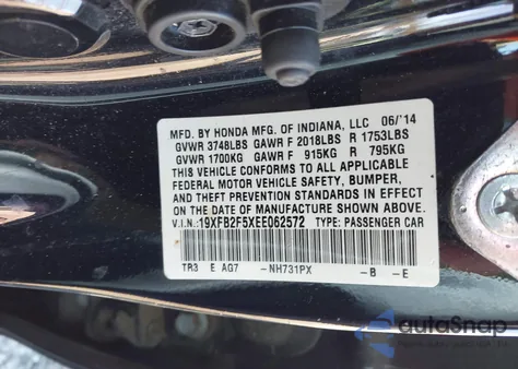 2014 Honda Civic Lx z USA, uszkodzony, nr VIN 19XFB2F5XEE062572